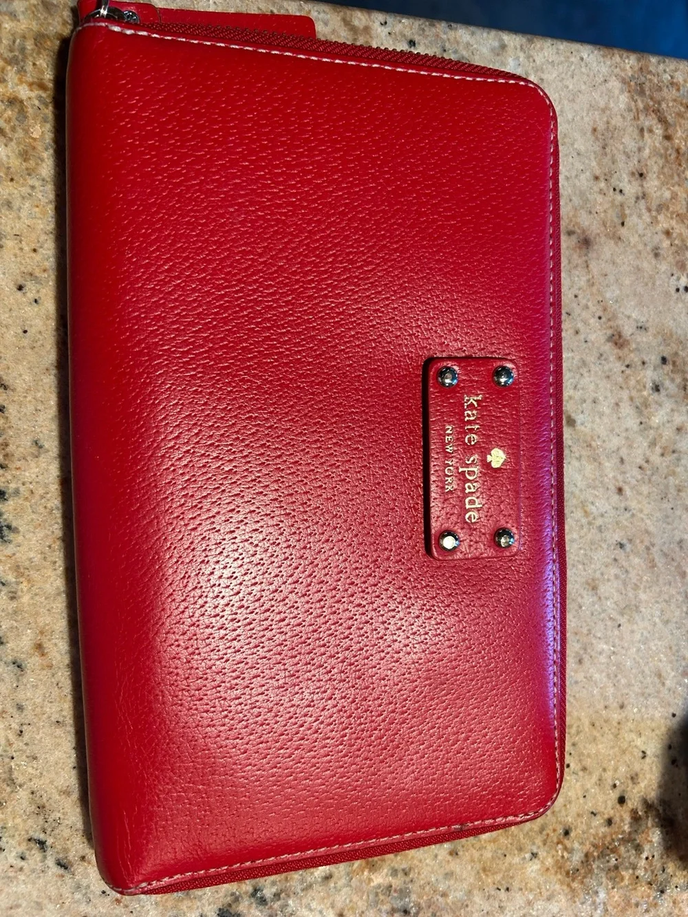 Kate Spade New York “Wellesley” Bold Red Pebbled Leather Zip Portfolio 9”x5.75” - Picture 1 of 15